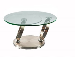 Table OLYMPE plateaux pivotants en verre et piètement BROSSE